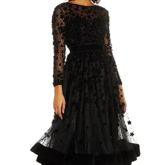 Mac Duggal Black Fit & Flare Velvet Embellished Cocktail Dress - Picture 1 of 4